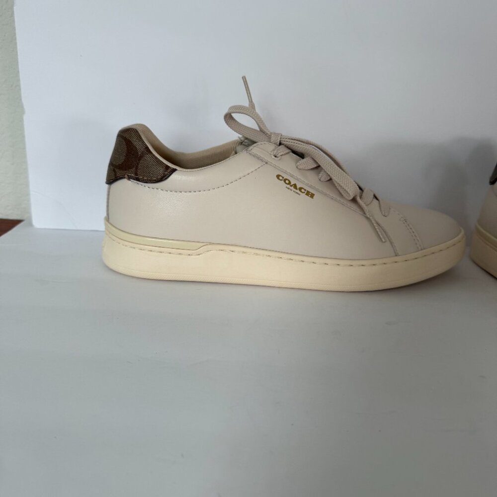 Coach Women's Clip Leather Low Top Sneaker Size 11B NEW Cream/Brown Monogram - Picture 11 of 11